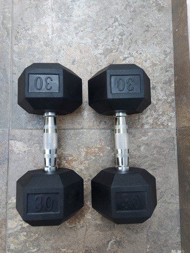 Set De 8 Pares De Mancuerna Hexagonal Ahulada Sin Rack Color Cromo-negro
