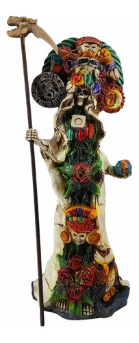 Santa Muerte Azteca Blanca Ritualizada 43 Cm, Maya Resina 