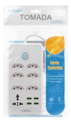 Extensão 6 Tomadas 1 Universal 4usb Bivolt Power 110v/220v2m Cor Branco