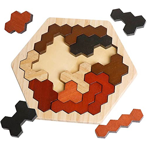 Rompecabezas Hexagonal De Madera Niños, Adultos, Bloqu...