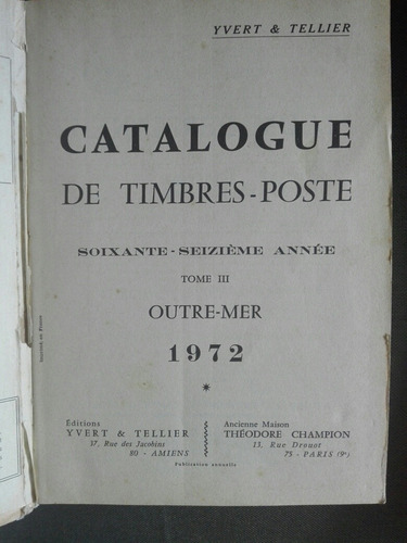 Catalogo De Estampillas Yvert Tellier 1972 (Usado)