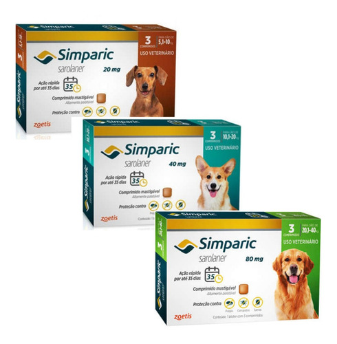 1 Simparic 20mg + 1 Simp 40mg + 1 Simp 80mg Cx 3 Compr