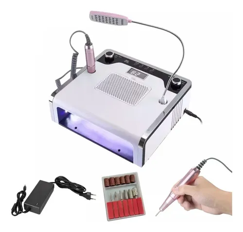 Set Torno Uñas 30000rpm+ Aspirador+ Lampara Uv + Led /4 En 1 Blanco