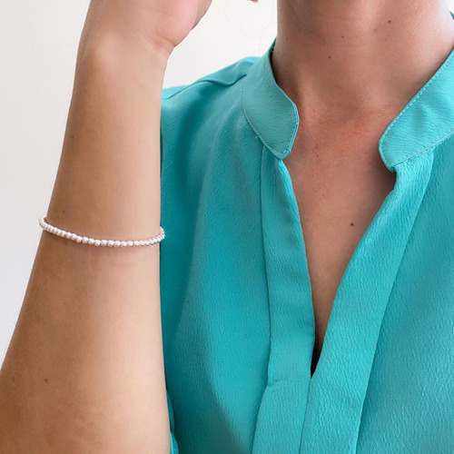 Imagen 5 de 10 de Pulsera De Plata 925 Bolitas De 3mm Elástica Mujer Agálea