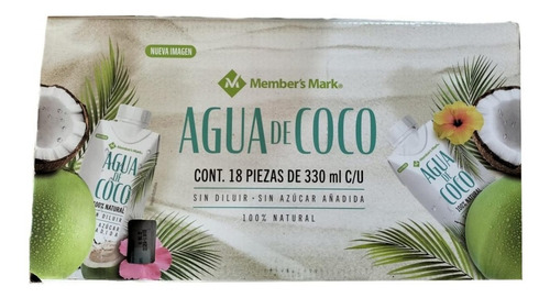 Agua De Coco Member's Mark 100% Natural 18 Piezas De 330 Ml