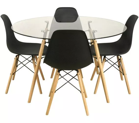 Juego De Comedor Mesa Redonda Vidrio 120cm + 6 Sillas Eames