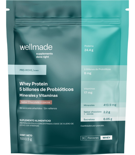 Suplemento Polvo Wellmade Proteina Whey 1kg Chocolate Sabor Chocolate Cocoa