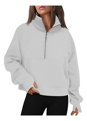 Sudaderas Cortas Con Capucha Y Media Cremallera Para Mujer,