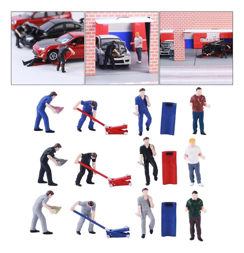 Mini Personaje Diorama Figura Auto Reparador Trabajador Azul