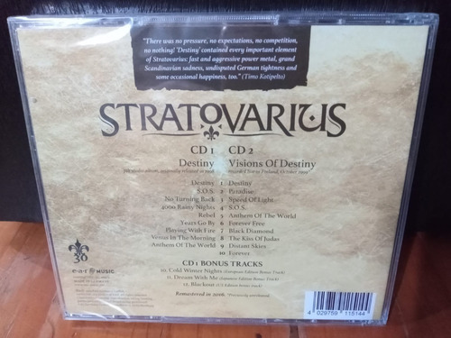 Imagen 2 de 3 de Stratovarius Destiny Re-edición 2016 2cd Nuevo Usa