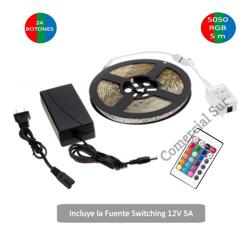 Kit Tira Led Rgb 5050 De 5m Siliconada + Controlador Calidad