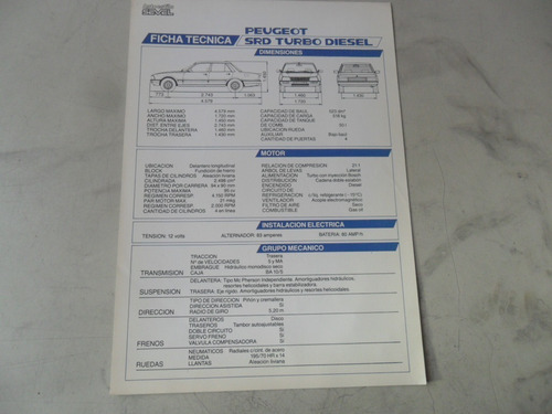 Folleto Peugeot 505 Srd Turbo Antiguo Catalogo No Manual
