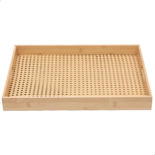 Bandeja Bambu Retangular Com Palhinha 48cm Grande Decoração