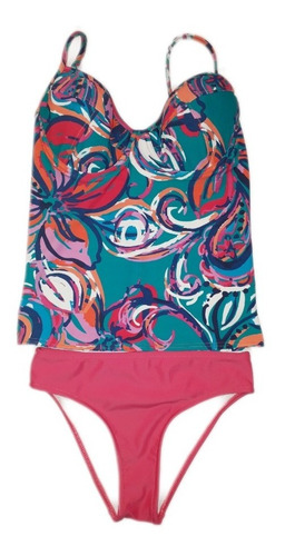 Traje De Baño De Dama Tankini, Top Con Copa Y Panti