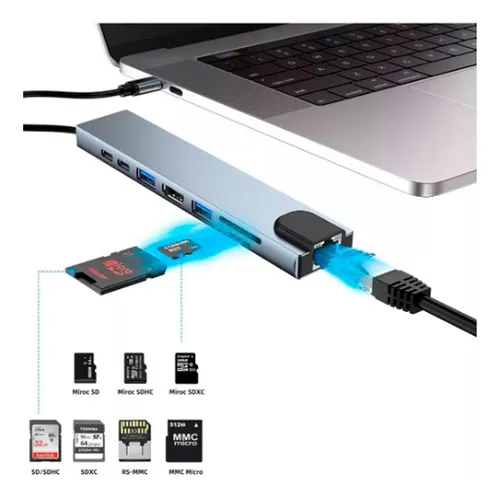 Adaptador Hub Multipuerto 8 En 1 Usb Tipo C 3.0 Mac Windows