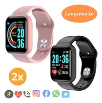 Comprar 2 Smartwatch Santiago Eletro D20 Infantil, Dupla Pulseira Rosa e Preto, Notificações Redes Sociais, 44mm