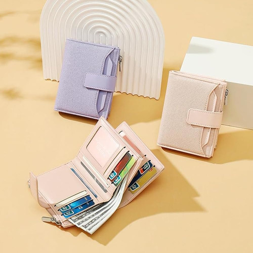 Cartera Para Mujer Con Bloqueo Rfid, Billetera Bifold Con