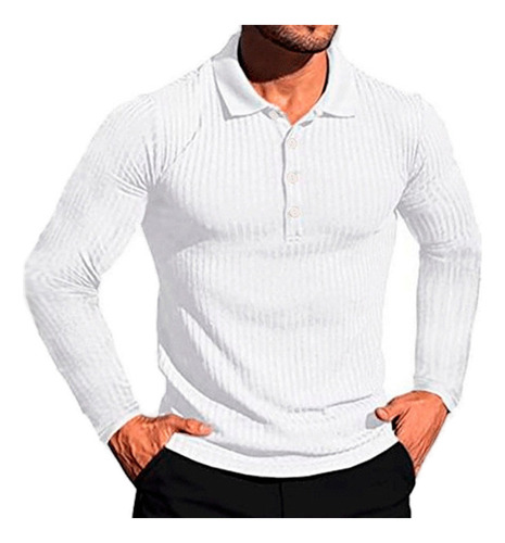 Camisa Casual De Manga Larga Elástica Con Cuello Alto Y Raya