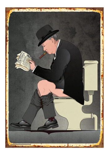 1 Cartel Metalico Baño-hombre Winston Churchill 40x28 Cms