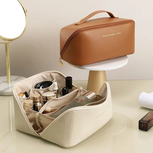 Necessaire Feminina Maquiagem Viagem Bolsa Organizador Couro