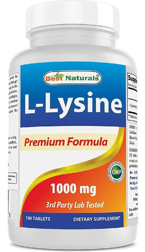 L-lisina 1000 Mg Best Naturals 180 Tabletas Sabor Neutro