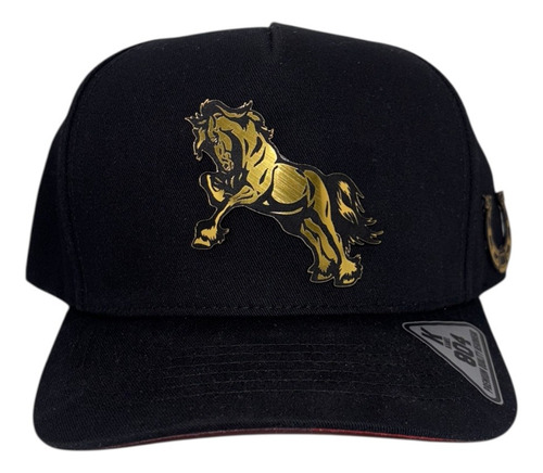 Gorra Caballo Semental Frison Lateral Herradura Placa Dorada Negro Único Lisa