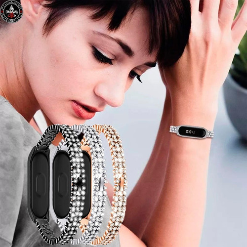 Imagen 4 de 5 de Pulsera Malla Para Mi Band 5 Y 6 Acero Inox Con Strass