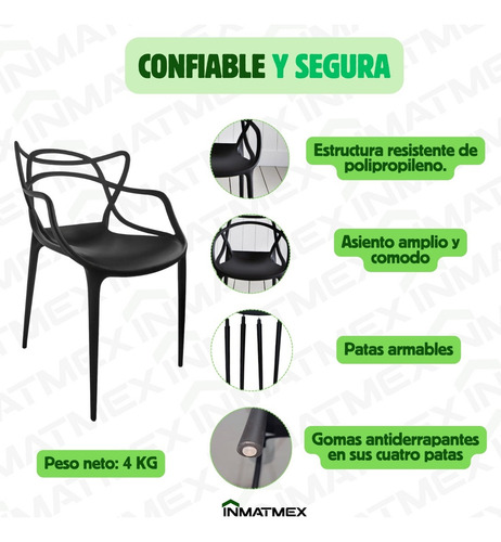 Silla Master Apilable Interiores Y Exteriores Inmatmex 4pzas Estructura de la silla Negro Asiento Negro Diseño de la tela No tiene tela