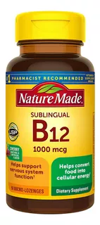 Vitamina B12 1000 Mcg Sublingual Nature Made 50 Pastillas Sabor Neutro