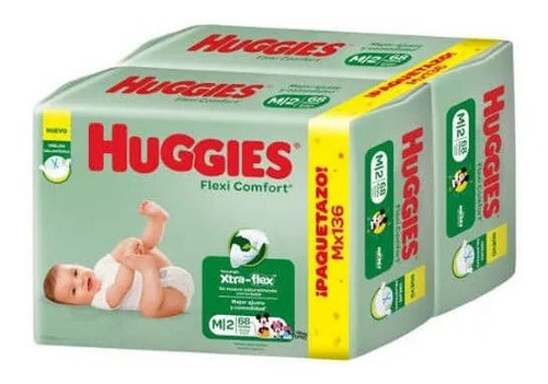 Pañales Huggies Flexi Comfort Talle M Pack 136 U.( Kiara )