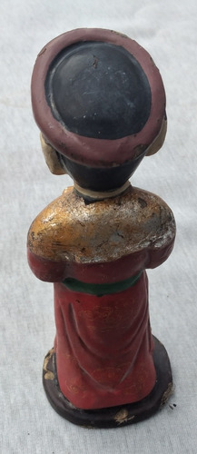 Antiguo Personaje Chino Policromatico, Siglo Xix, Madera (Usado)