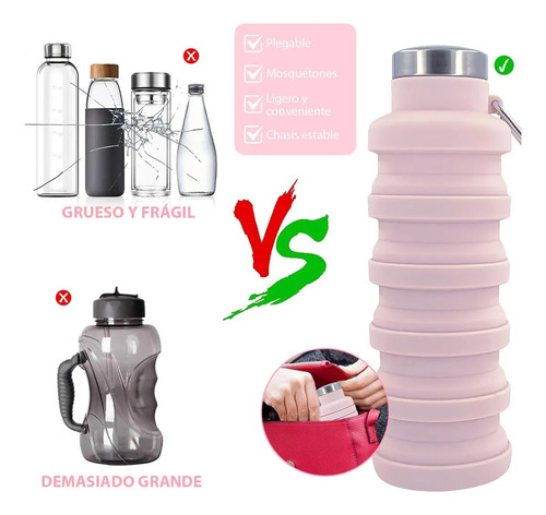Botella Agua Plegable Silicona Deportiva Portatil 500ml