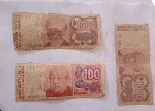 3 Billetes Antiguos De 1000 Pesos,1 De 100 Y 2 D 1000austral