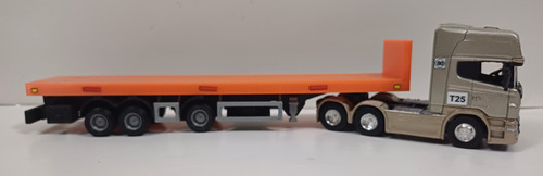 Camión Con Semi Playo Escala 1:64 Naranja