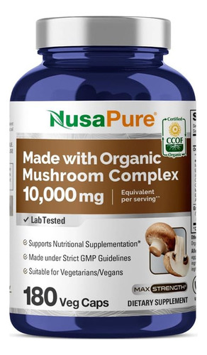 Nusapure Complejo Orgánico De Hongos 10,000mg 180 Cápsulas