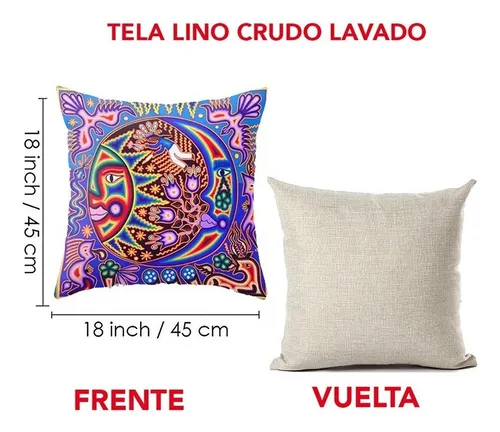 V Juego 7 Fundas Arte Huichol Mexicano Cojín Lino Premium