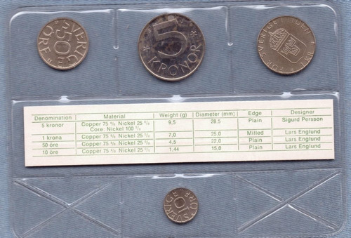 Suecia 10, 50 Ore Y 1, 5 Kronor 1985 * Mint * Sin Circular *