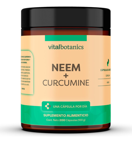 Neem + Curcuma Suplemento Con 200 Capsulas | Vitalbotanics