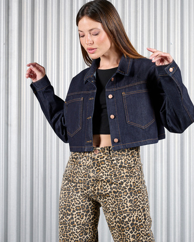 Campera De Jean Oversize Clasica Crop Rigida Mujer Tendencia