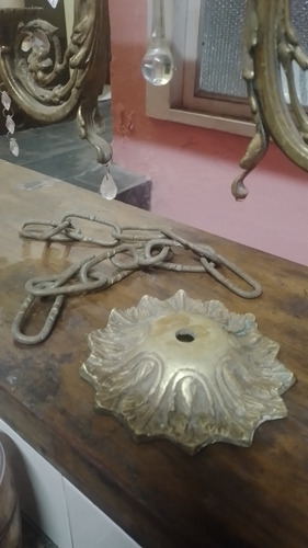 Araña De Bronce Y Vidrio (Usado)