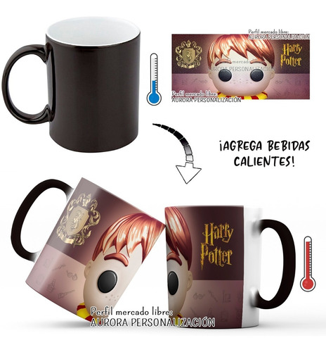 Mug Taza Mágica Harry Potter Personajes Ron Hermione 002