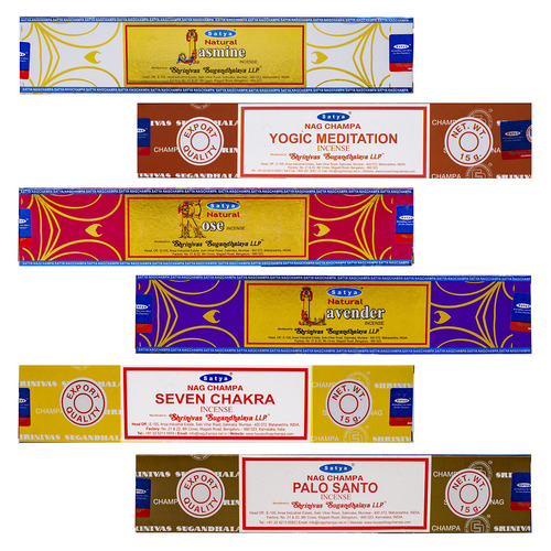 Incenso Nag Champa Satya Aromas Variados 6 Cx De 5gr + Brind Fragrância Tree of Life; Seven Chakra; Sacred Ritual; Spiritual Aura; Sai Baba; Meditation; Spiritual Healing; Rose