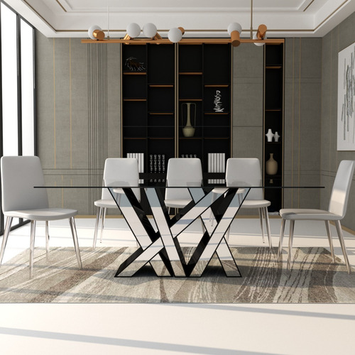 Mesa Comedor Laca Poliuretanica Acero Inoxidable Moderna Tapa Vidrio