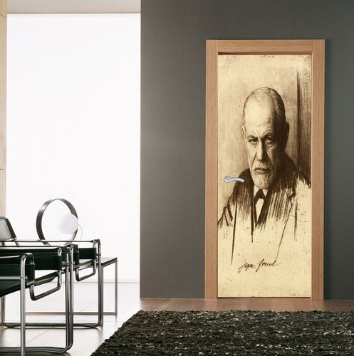 Vinilo Para Puerta Sigmund Freud Vintage Retrato Psiclogia