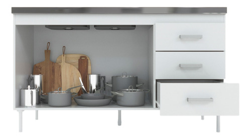 Bajo Mesada 1.40 Mueble De Cocina 3 Cajones Negro