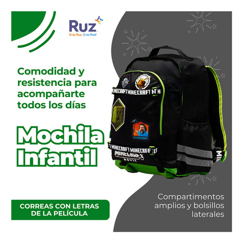 Mochila Primaria Infantil Microsoft Minecraft Pelicula 20 L Negro