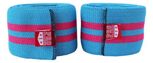 Kit Faixa De Joelho + Strap Largo Mão Puxada Agachamento Cor Azul Com Rosa
