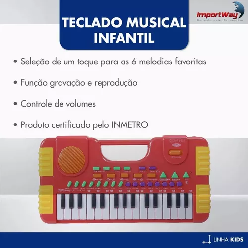 Teclado Infantil Musical Vermelho 31 Teclas 4 Sons Tambores Importway