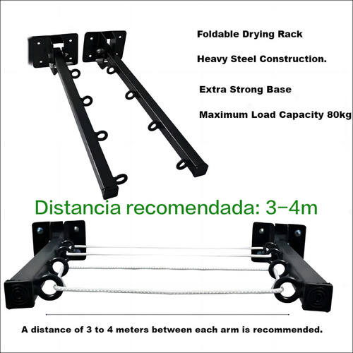 Tendedero Plegable Abatible Retráctil Moderno Ropa De Pared Negro