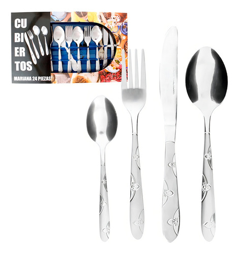 Juego De Cubiertos Mariana 24 Pz Acero Inoxidable Vencort Color Gris